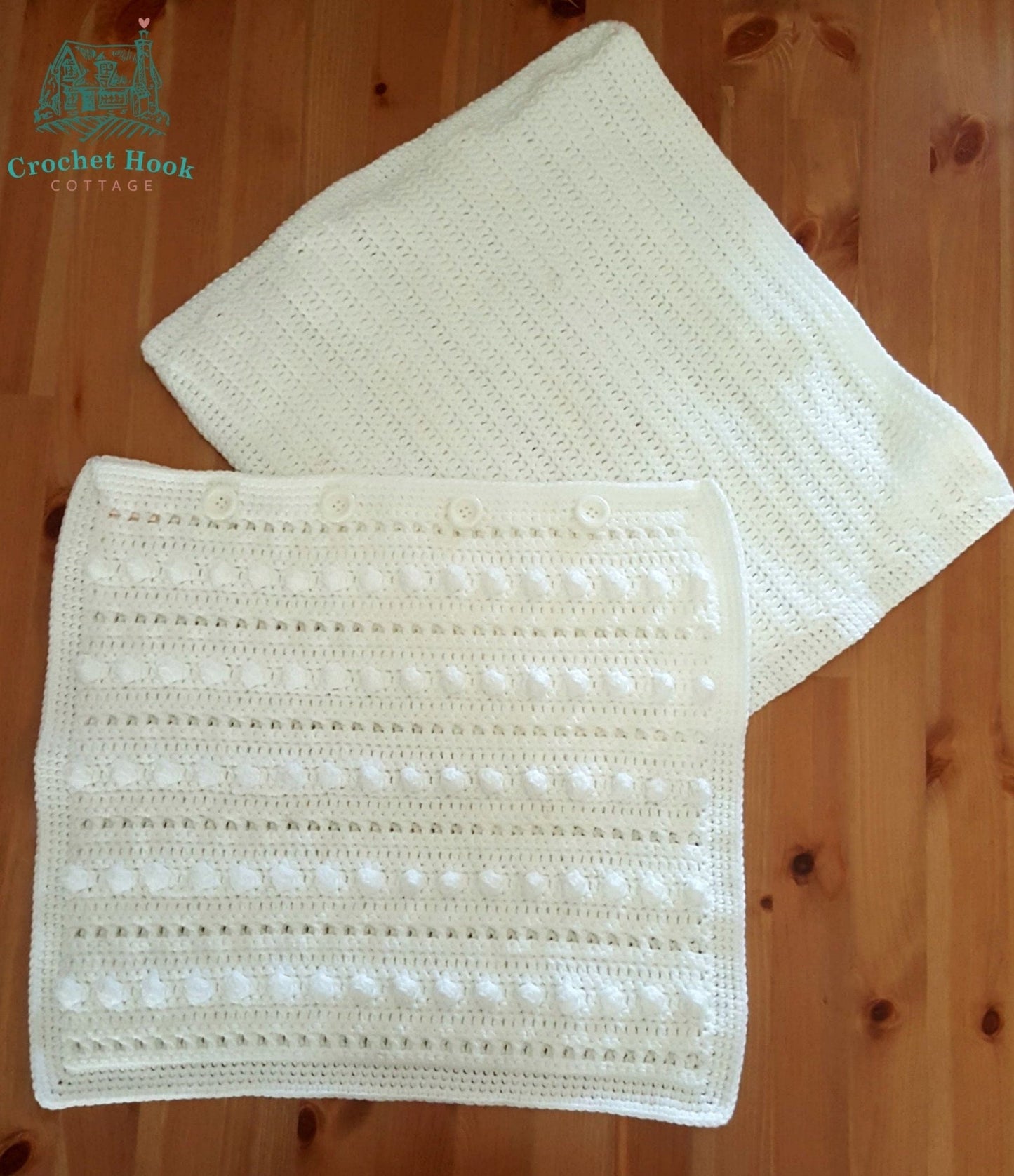 front and back view of White string of pearls Cushion Cover - www.crochethookcottage.com