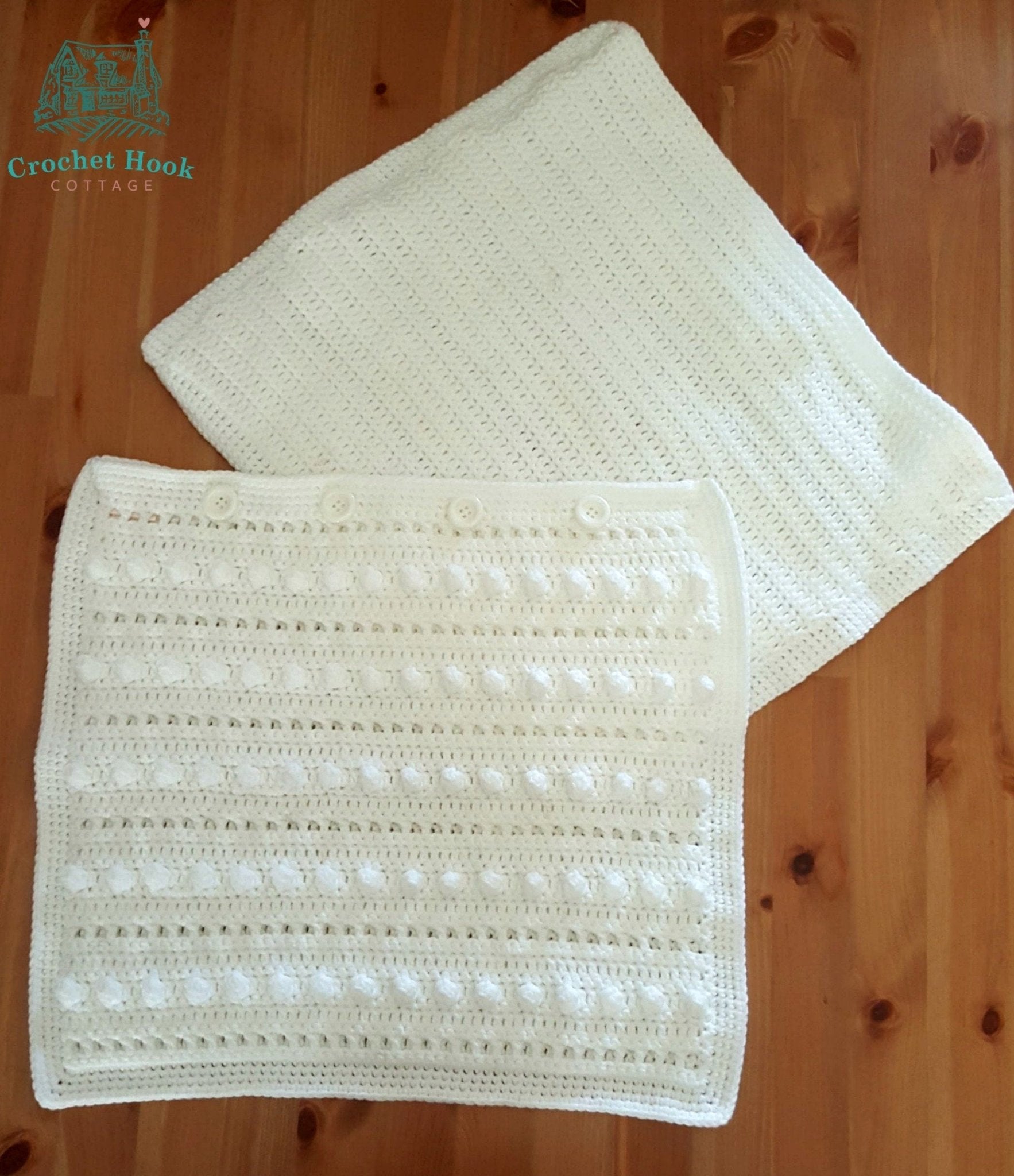 front and back view of White string of pearls Cushion Cover - www.crochethookcottage.com