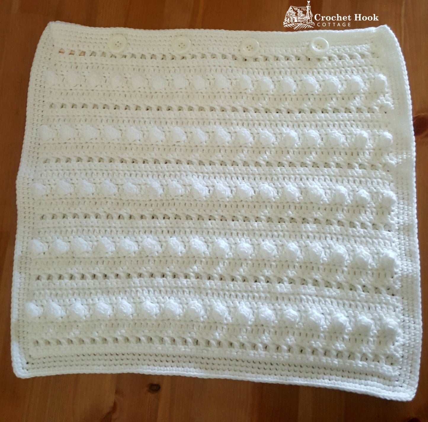 Front view of White string of pearls Cushion Cover - www.crochethookcottage.com