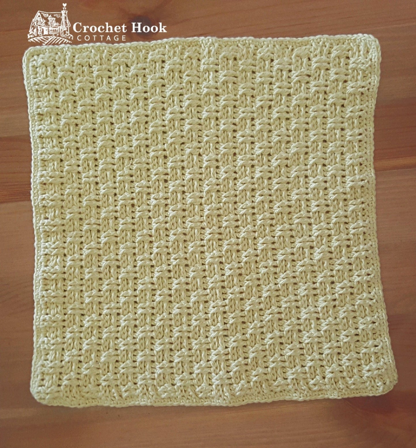 Yellow crocheted cotton Basketweave pattern Cleaning Cloth - www.crochethookcottage.com